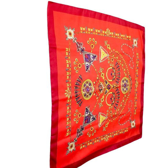 Vintage Italian Scarf Gold Jewels on Red A. Brod Classic Design Ladies Accessory - Picture 9 of 13